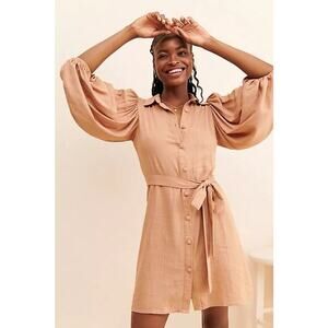 Girl & The Sun Alessi Balloon Sleeve Button Mini Dress‎ Boho Romantic Size M